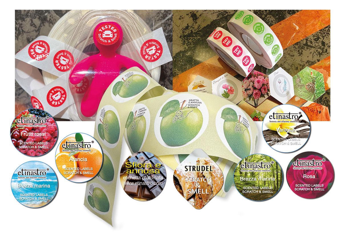 Etichette profumate Scratch & Sniff Etinastro per packaging sensoriale